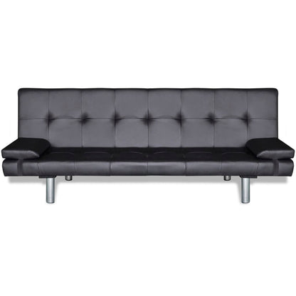 Adjustable sofa bed with 2 cushions in black faux leather