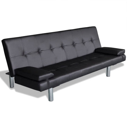 Adjustable sofa bed with 2 cushions in black faux leather