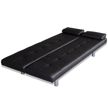 Adjustable sofa bed with 2 cushions in black faux leather