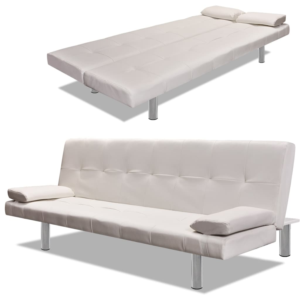 Adjustable sofa bed with 2 cushions in cream white artificial leather