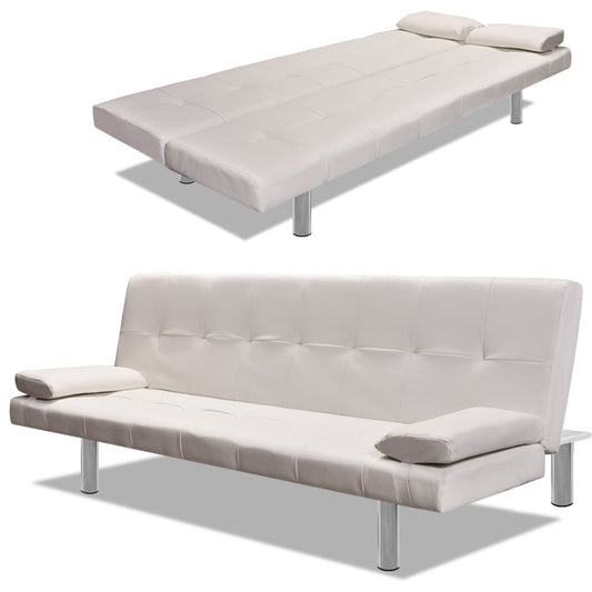 Adjustable sofa bed with 2 cushions in cream white artificial leather