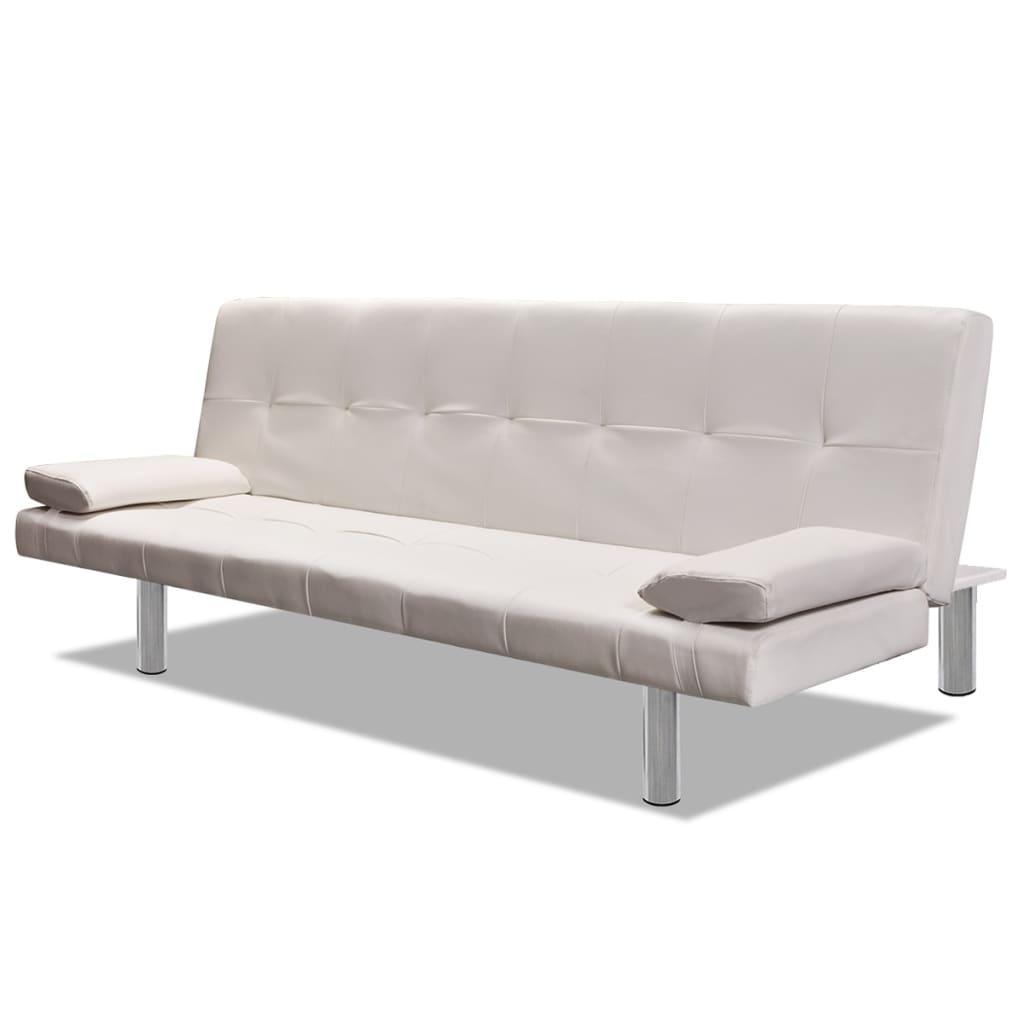 Adjustable sofa bed with 2 cushions in cream white artificial leather