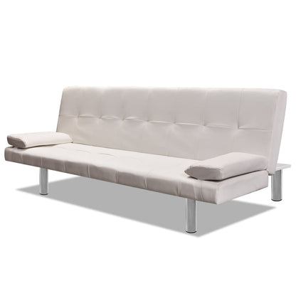 Adjustable sofa bed with 2 cushions in cream white artificial leather