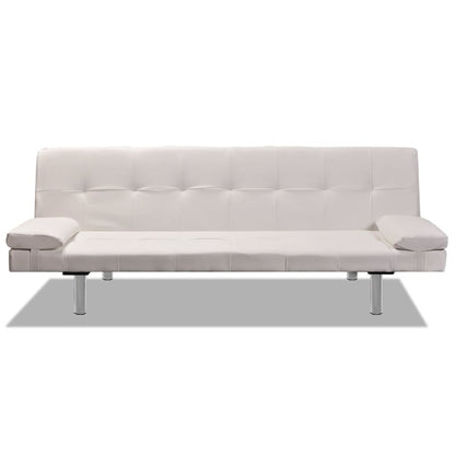 Adjustable sofa bed with 2 cushions in cream white artificial leather