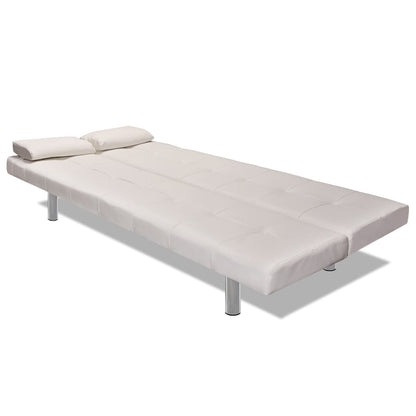Adjustable sofa bed with 2 cushions in cream white artificial leather