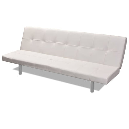Adjustable sofa bed with 2 cushions in cream white artificial leather