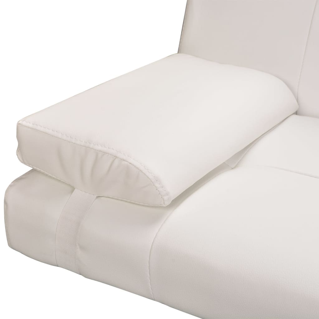 Adjustable sofa bed with 2 cushions in cream white artificial leather