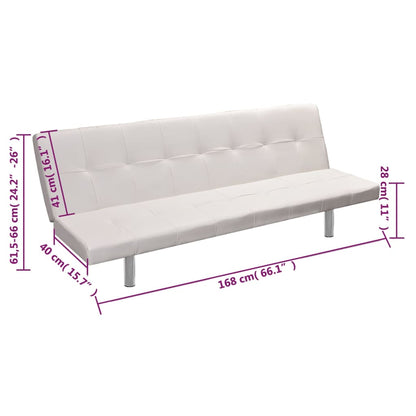 Adjustable sofa bed with 2 cushions in cream white artificial leather