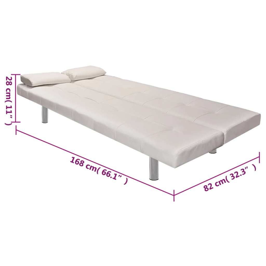 Adjustable sofa bed with 2 cushions in cream white artificial leather