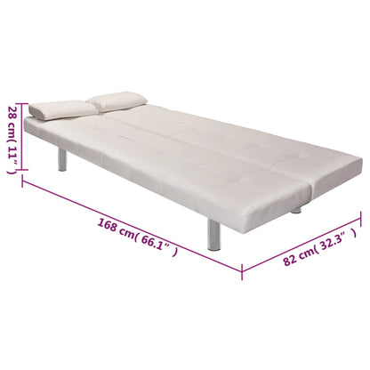 Adjustable sofa bed with 2 cushions in cream white artificial leather