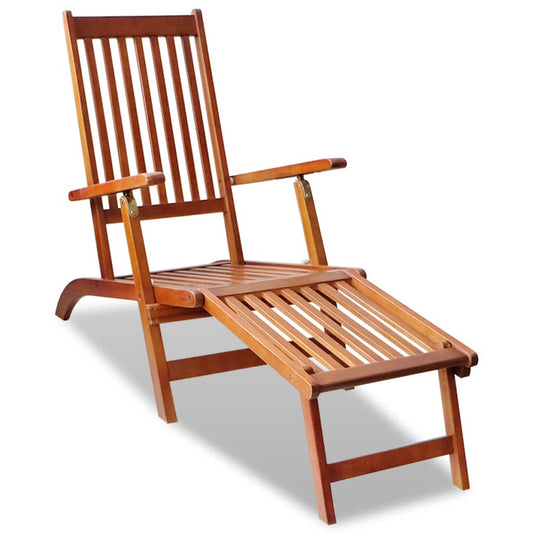 Outdoor sun lounger with footrests in acacia wood