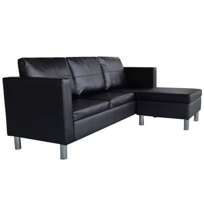 3 Seater Sectional Sofa in Black Faux Leather