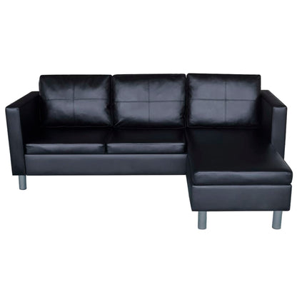 3 Seater Sectional Sofa in Black Faux Leather