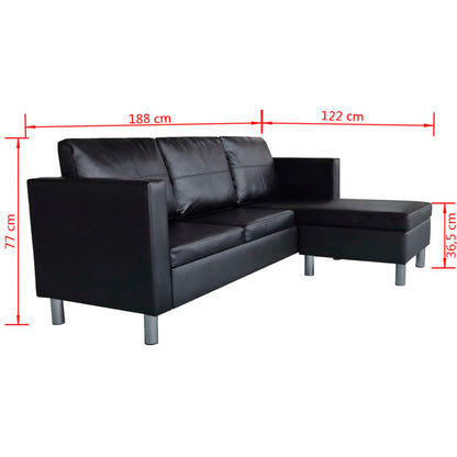 3 Seater Sectional Sofa in Black Faux Leather