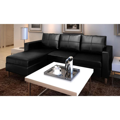 3 Seater Sectional Sofa in Black Faux Leather