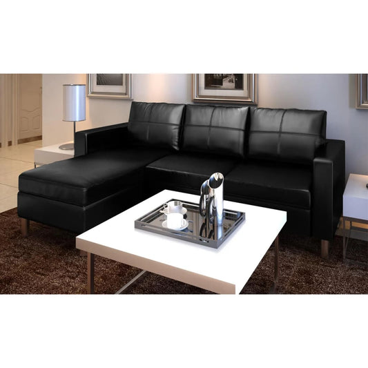 3 Seater Sectional Sofa in Black Faux Leather