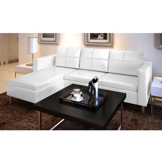 3 seater sectional sofa in white faux leather