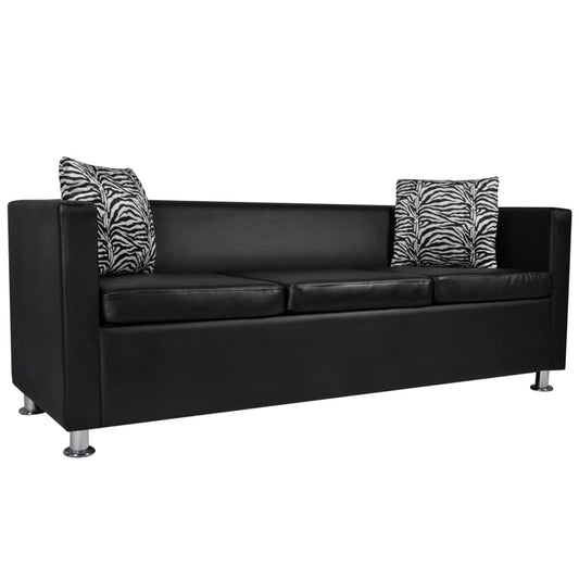3 seater sofa in black faux leather