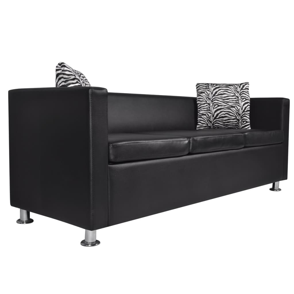 3 seater sofa in black faux leather