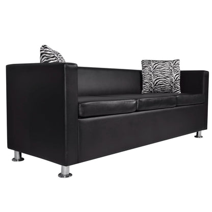 3 seater sofa in black faux leather