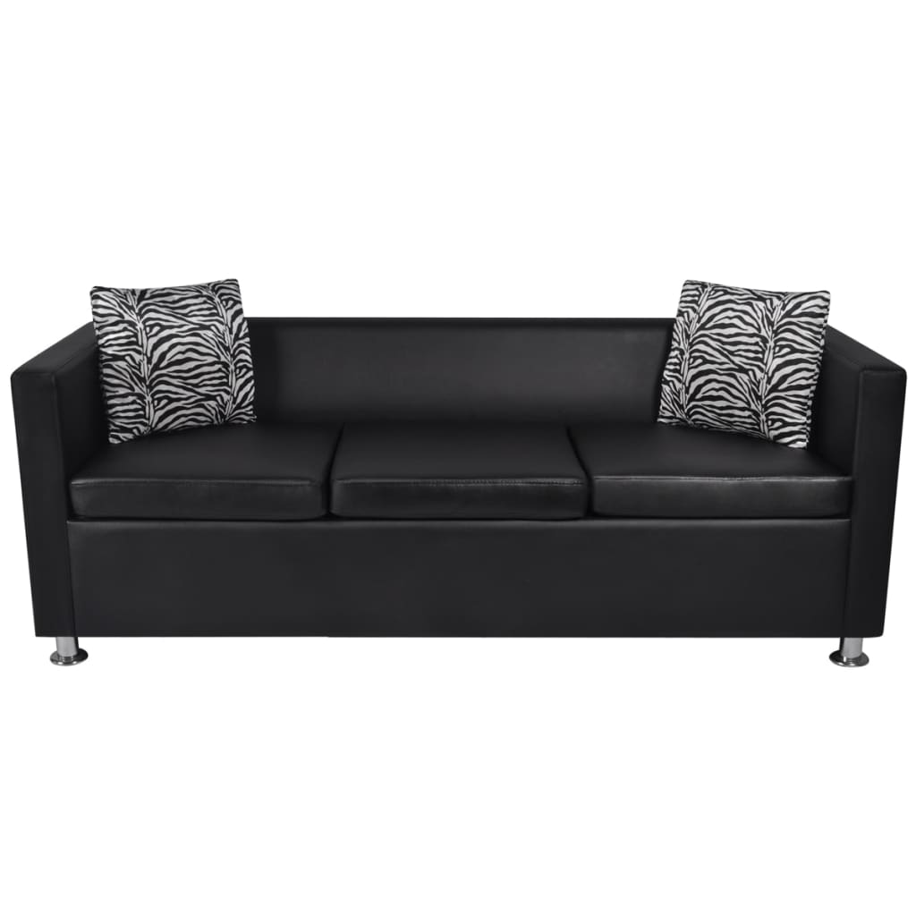 3 seater sofa in black faux leather