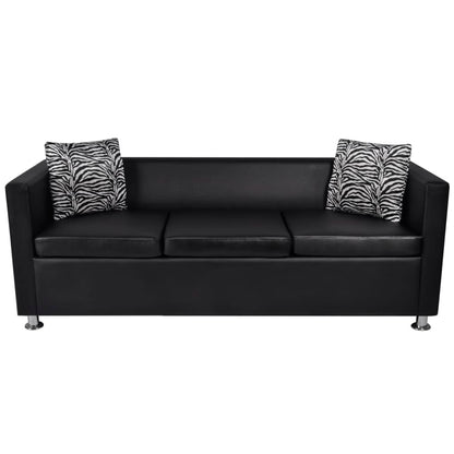 3 seater sofa in black faux leather