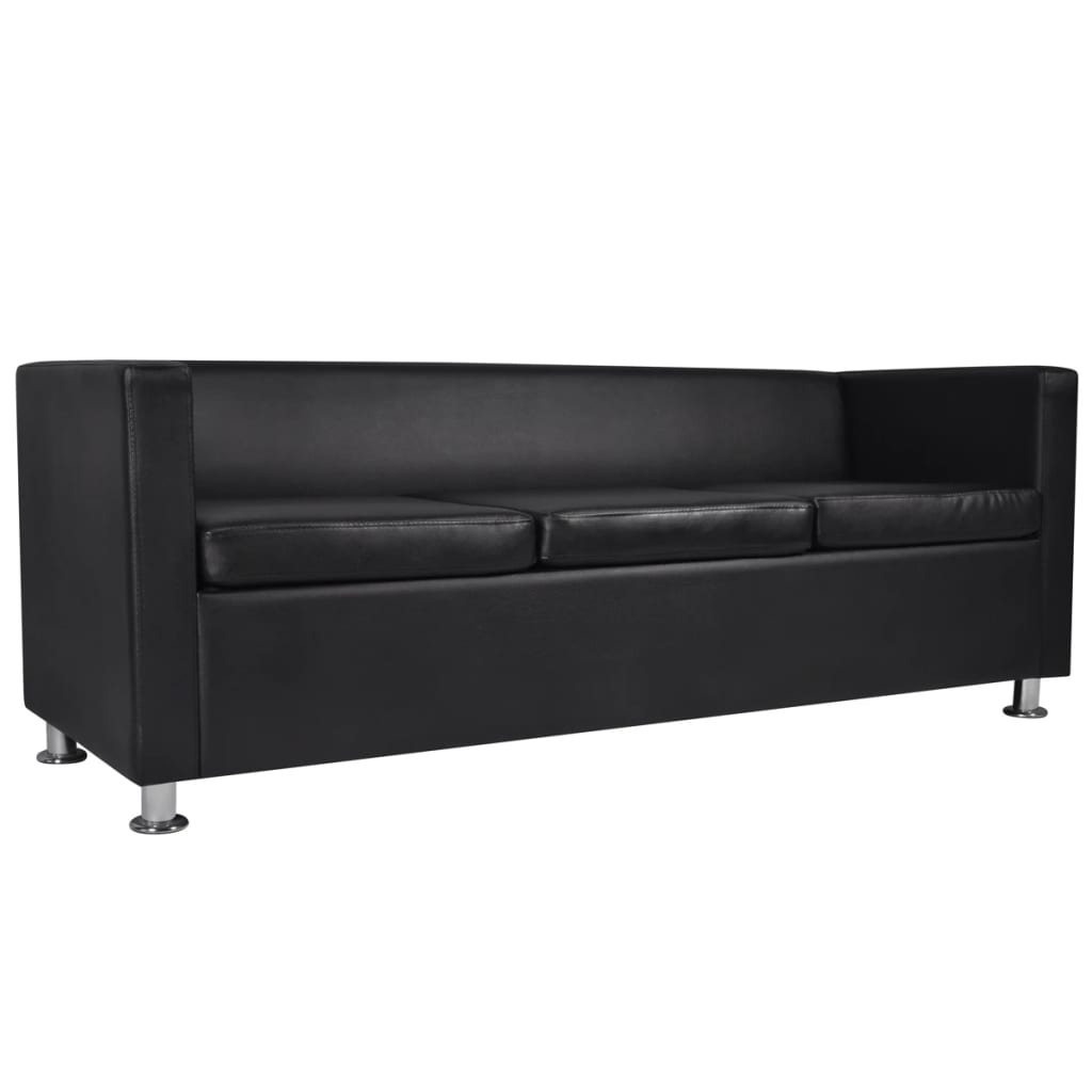 3 seater sofa in black faux leather