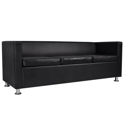 3 seater sofa in black faux leather