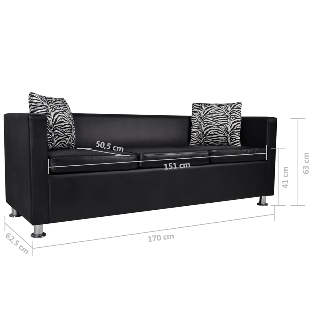 3 seater sofa in black faux leather
