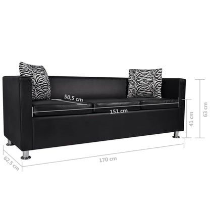 3 seater sofa in black faux leather