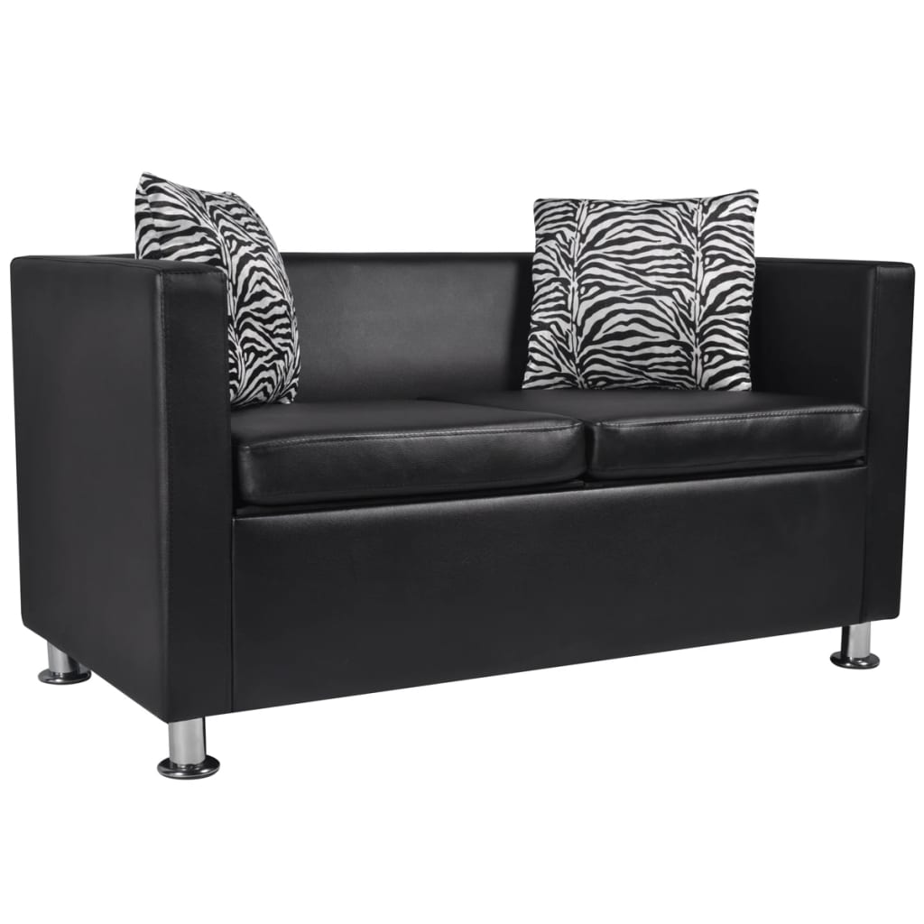 2 seater sofa in black faux leather