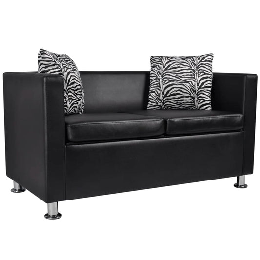 2 seater sofa in black faux leather