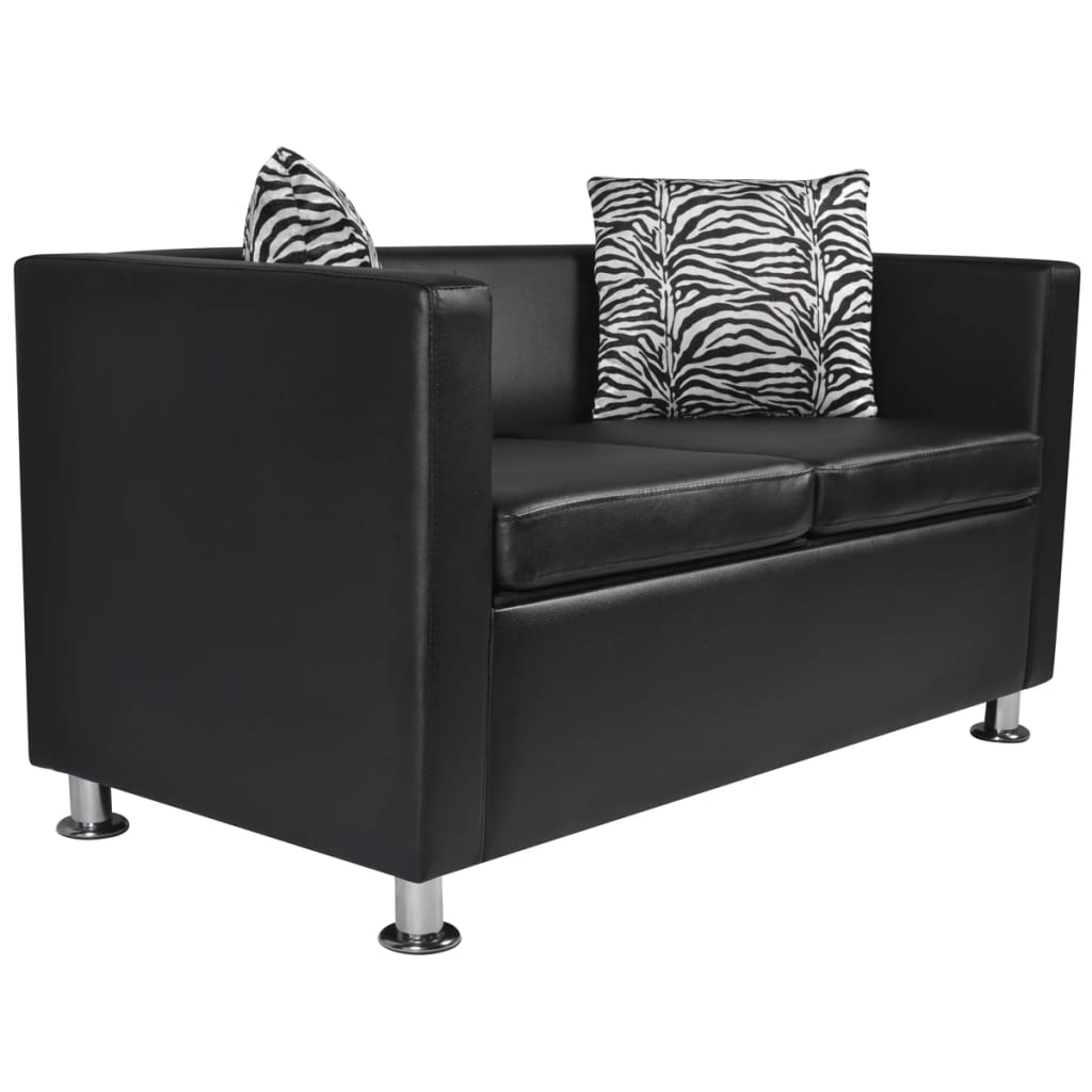 2 seater sofa in black faux leather