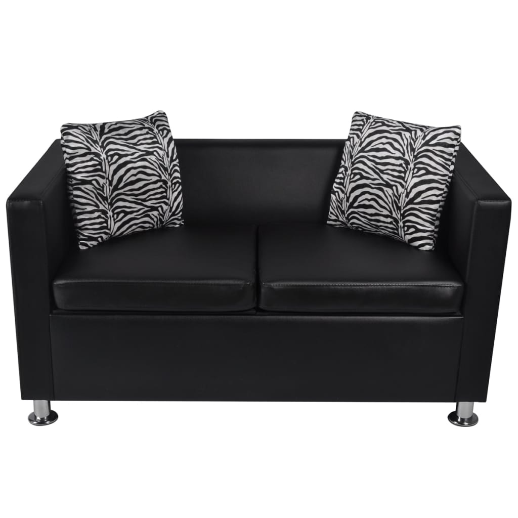 2 seater sofa in black faux leather