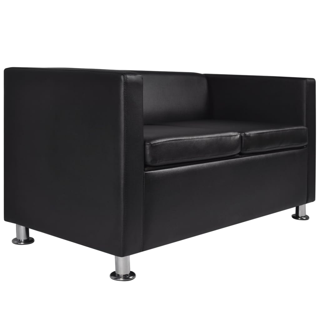 2 seater sofa in black faux leather