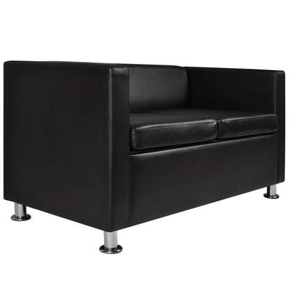 2 seater sofa in black faux leather
