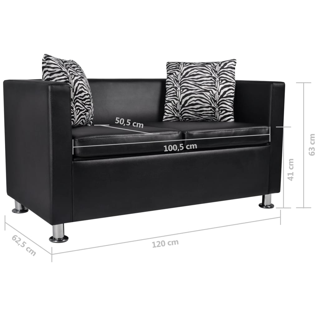 2 seater sofa in black faux leather