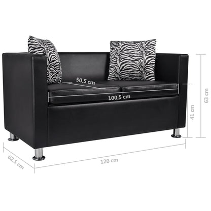 2 seater sofa in black faux leather