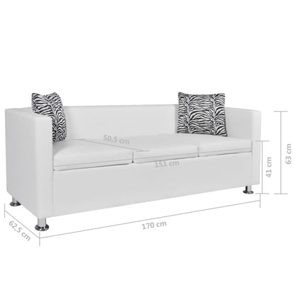3-seater sofa in white faux leather