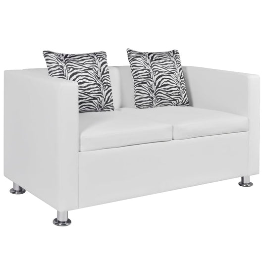 2-seater sofa in white faux leather
