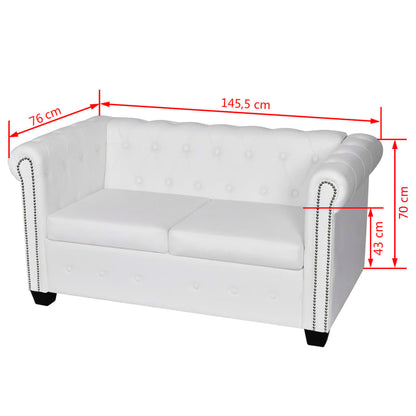 2-seater Chesterfield sofa in white faux leather