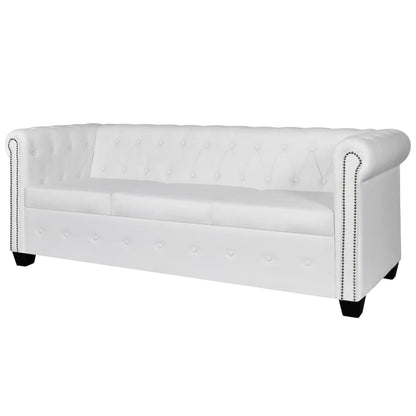 3-seater Chesterfield sofa in white faux leather