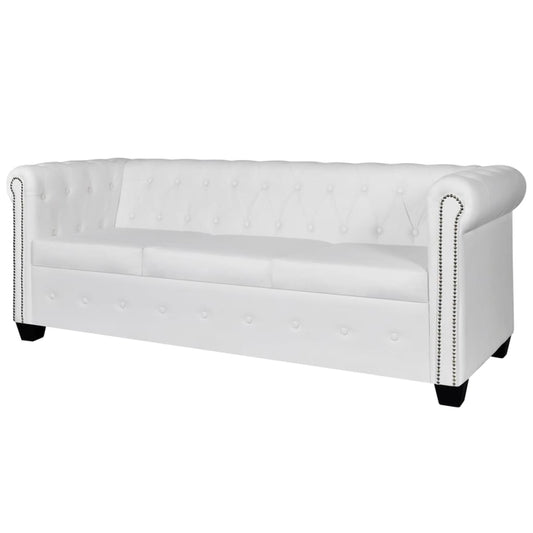 3-seater Chesterfield sofa in white faux leather
