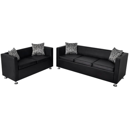 Conjunto de sofás de 2 e 3 lugares couro artificial preto