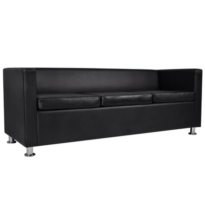 Conjunto de sofás de 2 e 3 lugares couro artificial preto