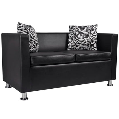 Conjunto de sofás de 2 e 3 lugares couro artificial preto