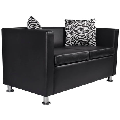 Conjunto de sofás de 2 e 3 lugares couro artificial preto