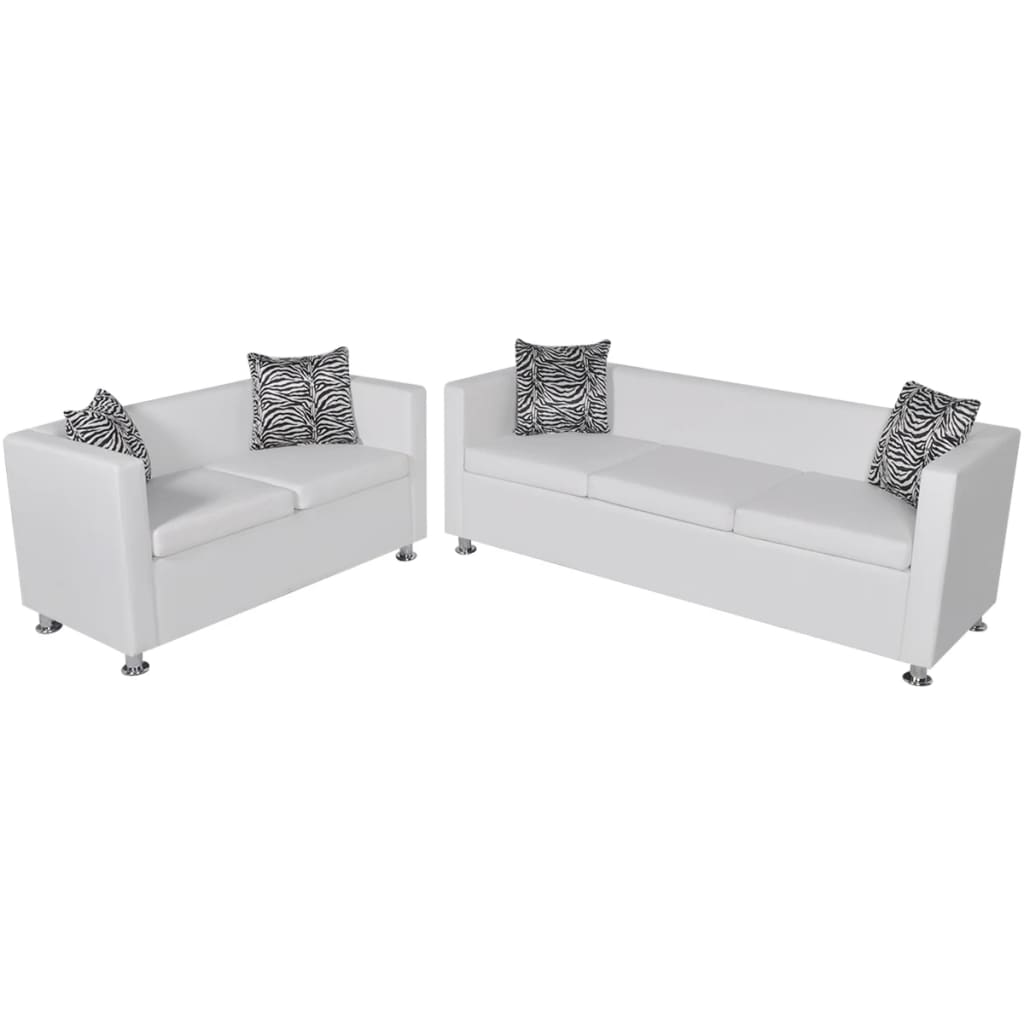 Conjunto de sofás de 2 e 3 lugares couro artificial branco
