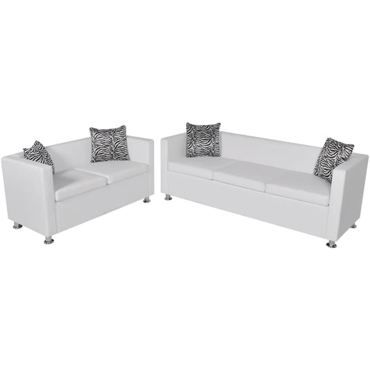 2 and 3 seater sofa set in white faux leather