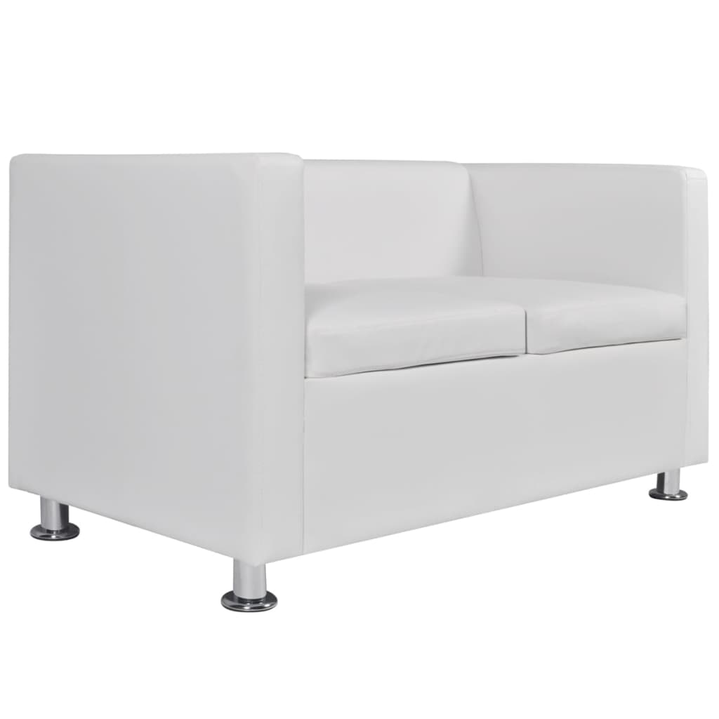Conjunto de sofás de 2 e 3 lugares couro artificial branco